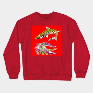 swamp and the sea, the shark and the gator ecopop in red Crewneck Sweatshirt